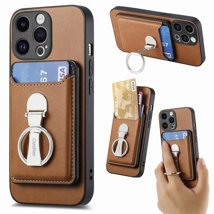 ELECTROPRIME For iPhone 15 Skin Feel Ring Holder Wallet Magnetic Phone Case(Brown)