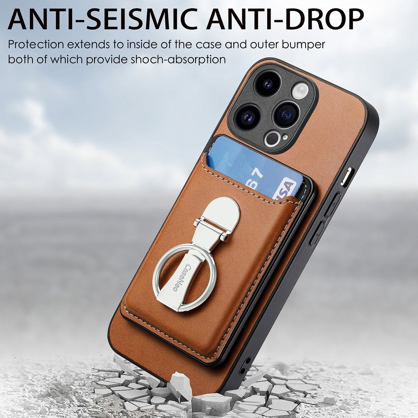 ELECTROPRIME For iPhone 15 Skin Feel Ring Holder Wallet Magnetic Phone Case(Brown)