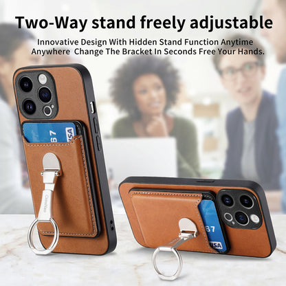 ELECTROPRIME For iPhone 15 Skin Feel Ring Holder Wallet Magnetic Phone Case(Brown)