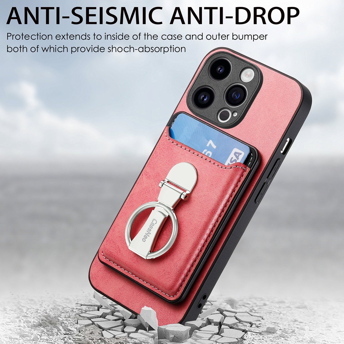ELECTROPRIME For iPhone 15 Skin Feel Ring Holder Wallet Magnetic Phone Case(Pink)