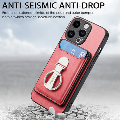 ELECTROPRIME For iPhone 15 Skin Feel Ring Holder Wallet Magnetic Phone Case(Pink)