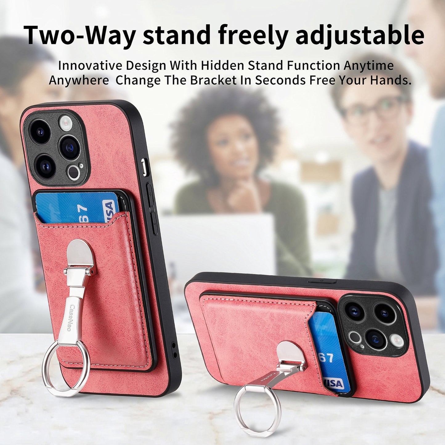 ELECTROPRIME For iPhone 15 Skin Feel Ring Holder Wallet Magnetic Phone Case(Pink)
