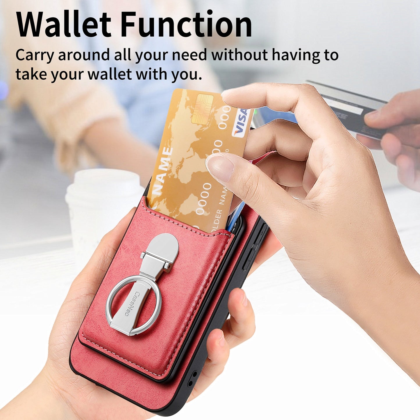 ELECTROPRIME For iPhone 15 Skin Feel Ring Holder Wallet Magnetic Phone Case(Pink)