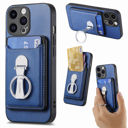 ELECTROPRIME For iPhone 15 Skin Feel Ring Holder Wallet Magnetic Phone Case(Blue)