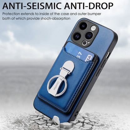 ELECTROPRIME For iPhone 15 Skin Feel Ring Holder Wallet Magnetic Phone Case(Blue)