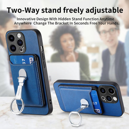 ELECTROPRIME For iPhone 15 Skin Feel Ring Holder Wallet Magnetic Phone Case(Blue)