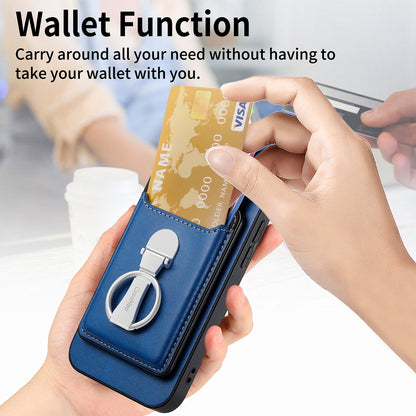ELECTROPRIME For iPhone 15 Skin Feel Ring Holder Wallet Magnetic Phone Case(Blue)
