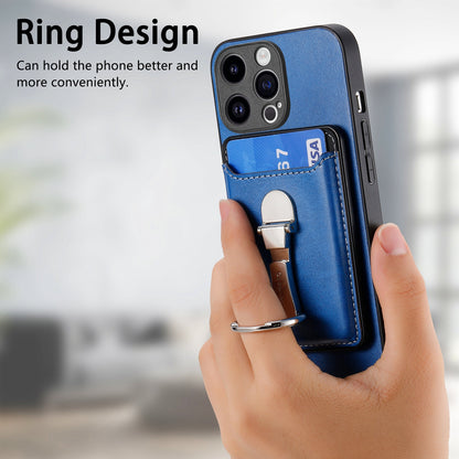 ELECTROPRIME For iPhone 15 Skin Feel Ring Holder Wallet Magnetic Phone Case(Blue)