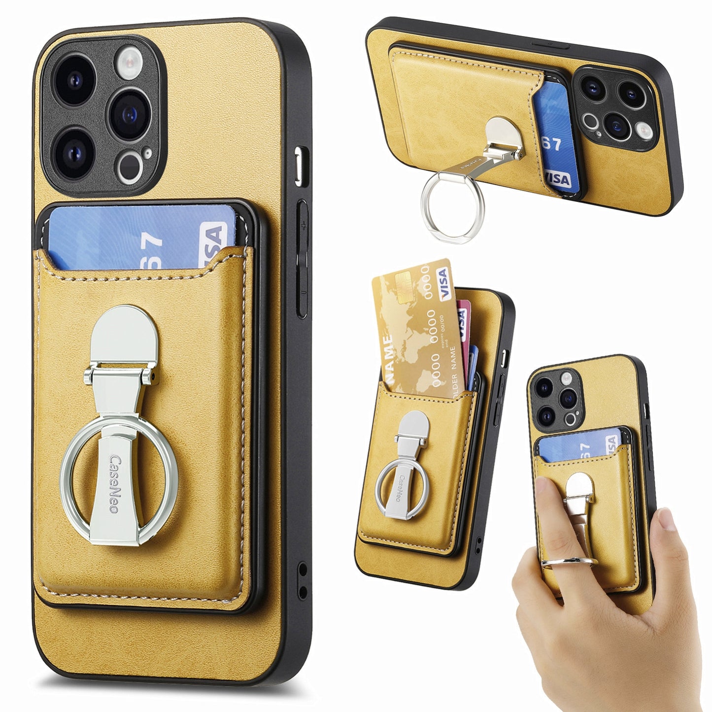 ELECTROPRIME For iPhone 15 Skin Feel Ring Holder Wallet Magnetic Phone Case(Yellow)