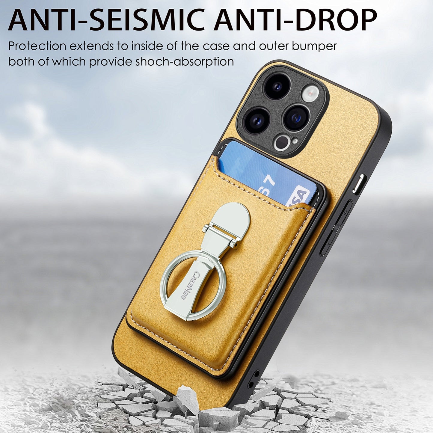 ELECTROPRIME For iPhone 15 Skin Feel Ring Holder Wallet Magnetic Phone Case(Yellow)