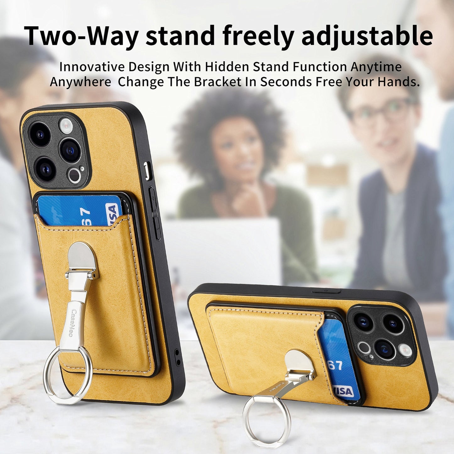 ELECTROPRIME For iPhone 15 Skin Feel Ring Holder Wallet Magnetic Phone Case(Yellow)