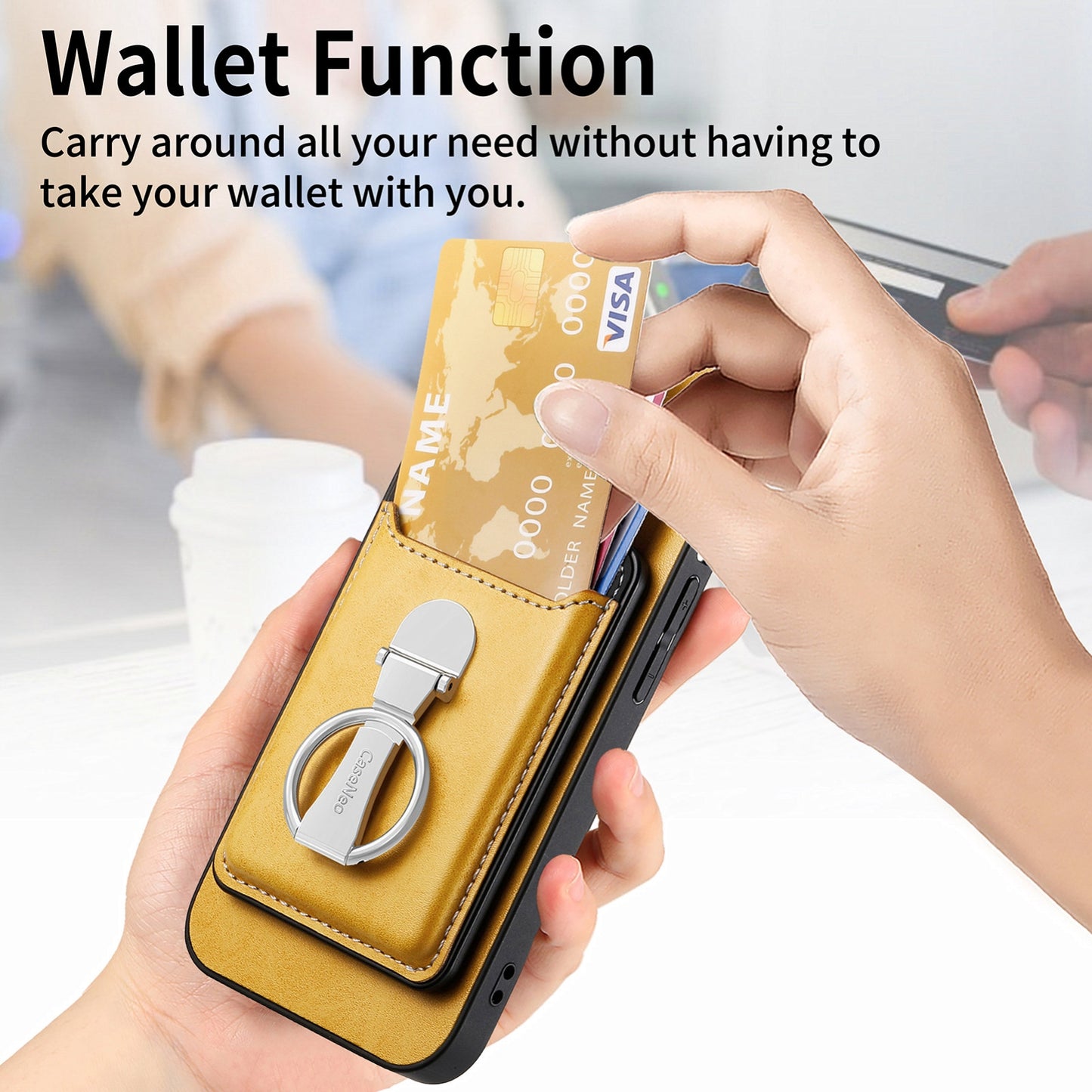 ELECTROPRIME For iPhone 15 Skin Feel Ring Holder Wallet Magnetic Phone Case(Yellow)