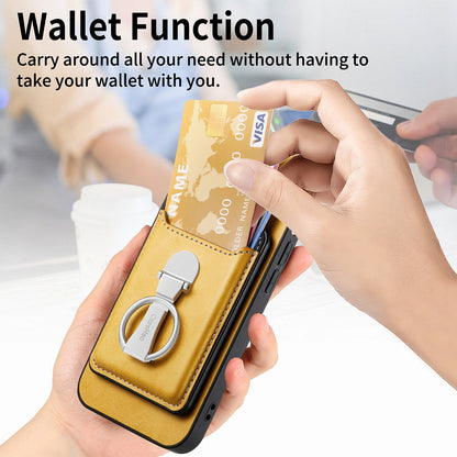 ELECTROPRIME For iPhone 15 Skin Feel Ring Holder Wallet Magnetic Phone Case(Yellow)