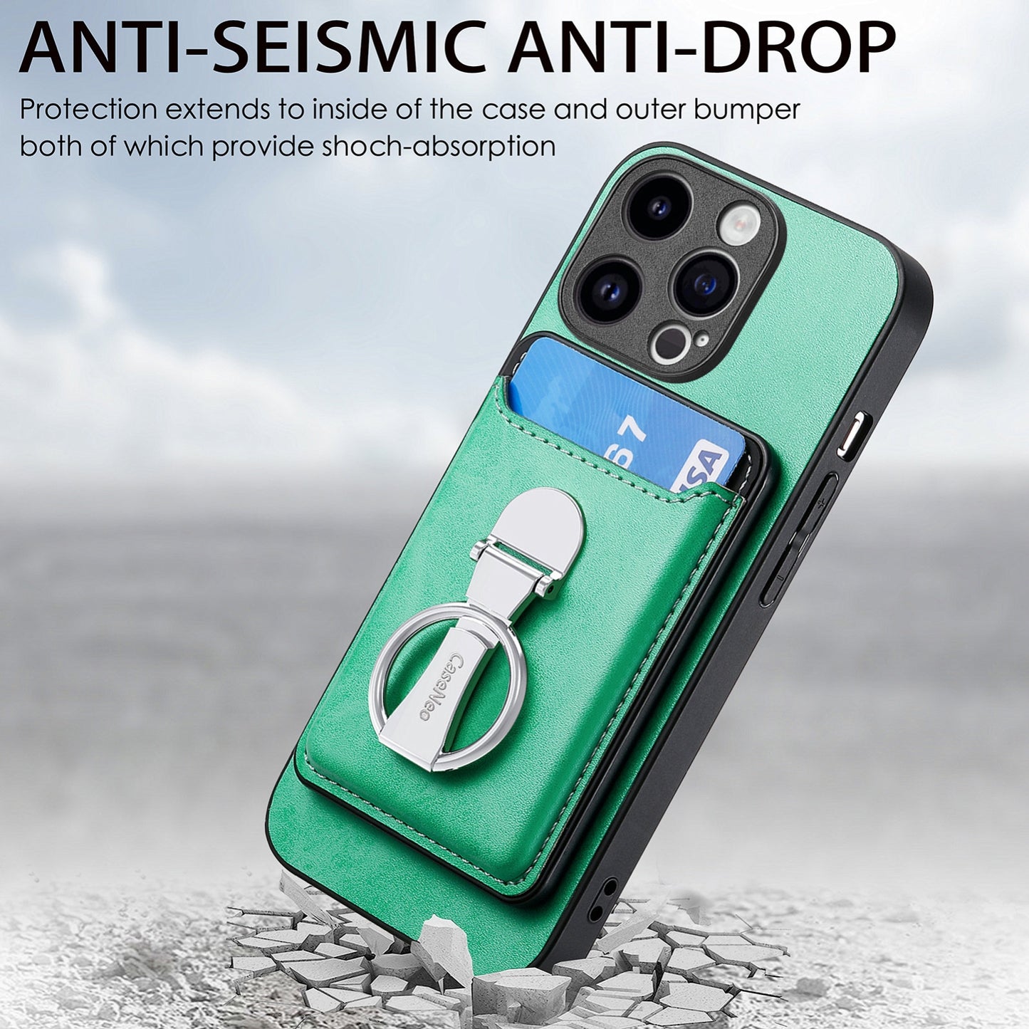 ELECTROPRIME For iPhone 15 Skin Feel Ring Holder Wallet Magnetic Phone Case(Green)