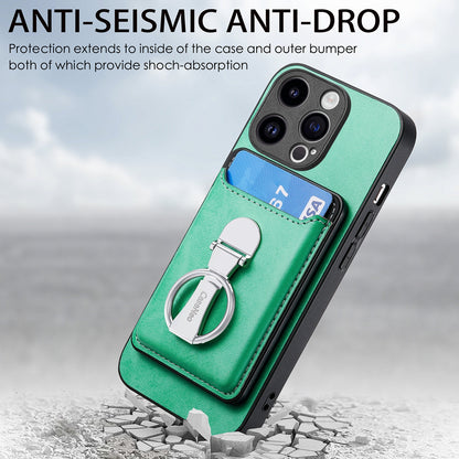 ELECTROPRIME For iPhone 15 Skin Feel Ring Holder Wallet Magnetic Phone Case(Green)
