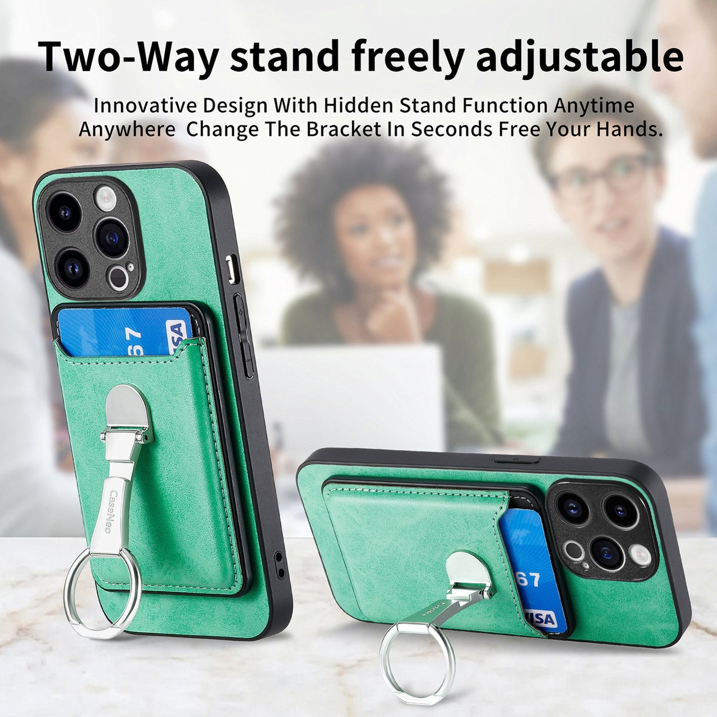 ELECTROPRIME For iPhone 15 Skin Feel Ring Holder Wallet Magnetic Phone Case(Green)
