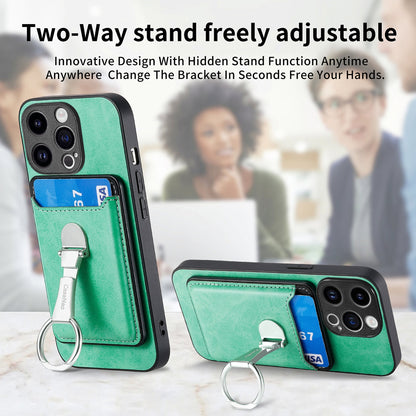 ELECTROPRIME For iPhone 15 Skin Feel Ring Holder Wallet Magnetic Phone Case(Green)