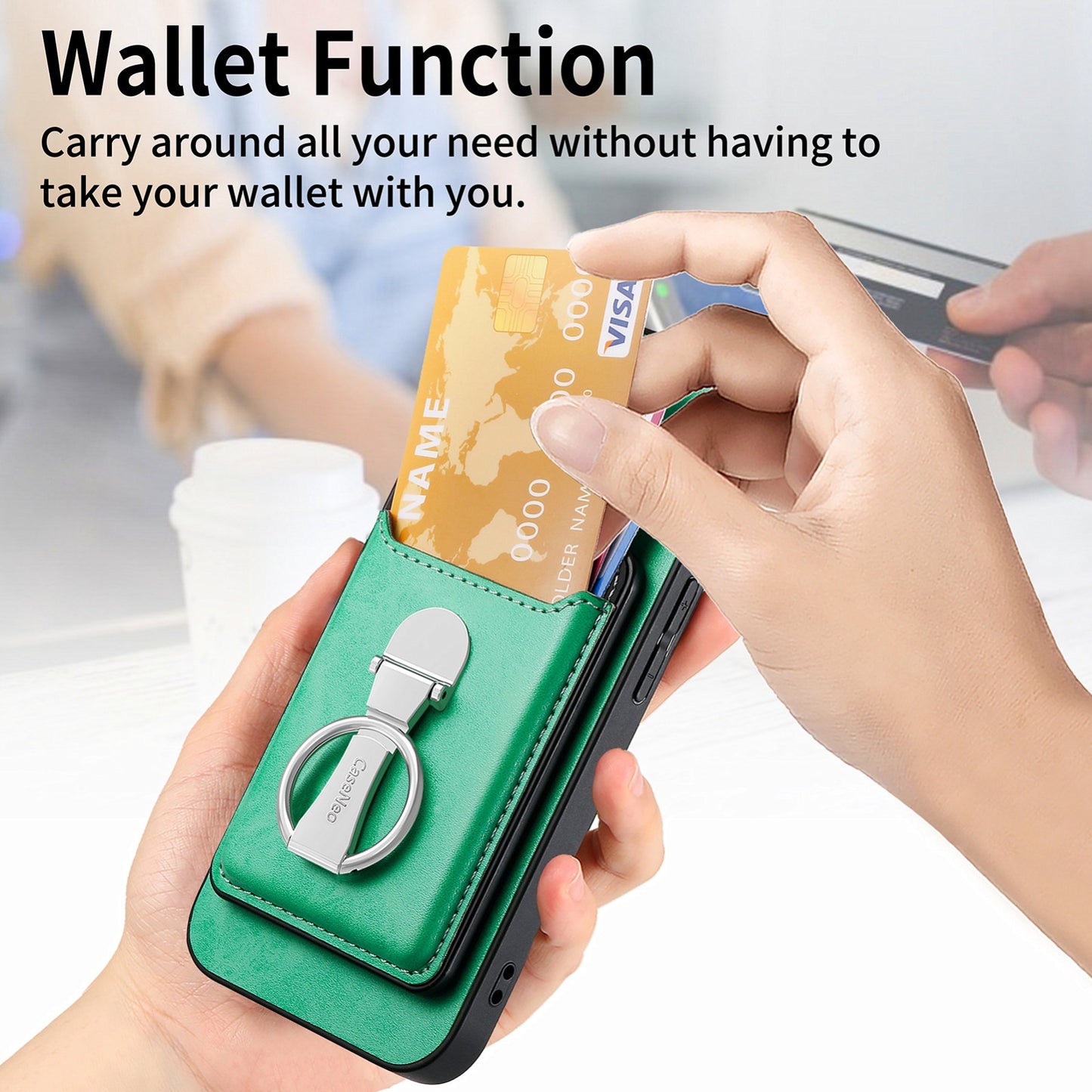 ELECTROPRIME For iPhone 15 Skin Feel Ring Holder Wallet Magnetic Phone Case(Green)