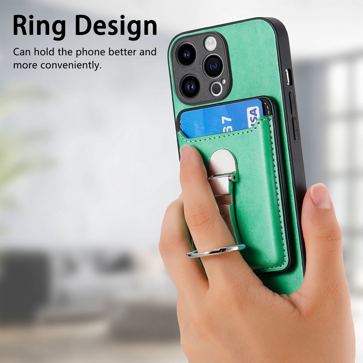ELECTROPRIME For iPhone 15 Skin Feel Ring Holder Wallet Magnetic Phone Case(Green)