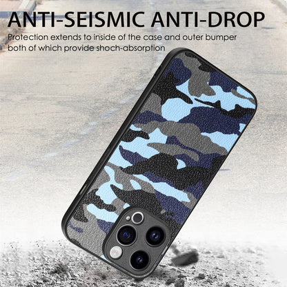 ELECTROPRIME For iPhone 15 Retro Camouflage Leather Back Phone Case(Blue)
