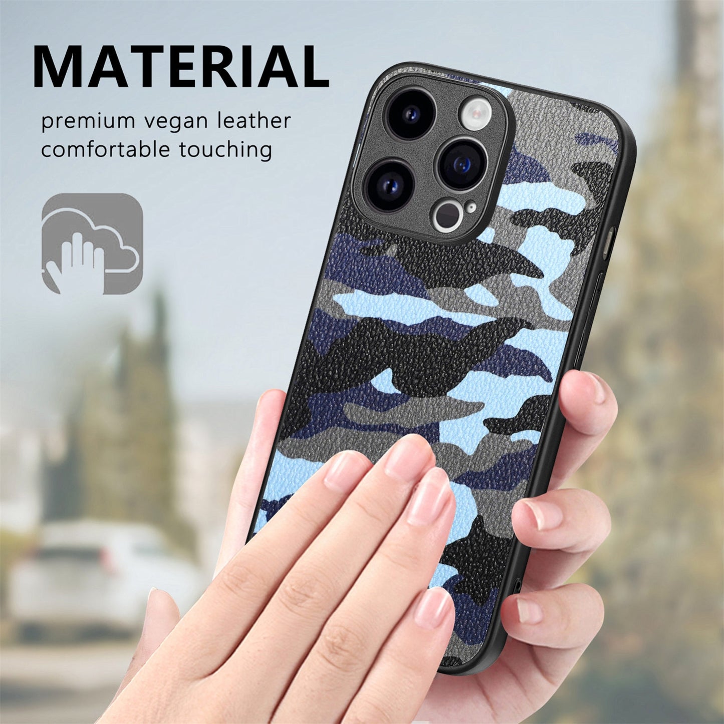 ELECTROPRIME For iPhone 15 Retro Camouflage Leather Back Phone Case(Blue)