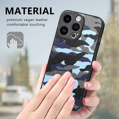 ELECTROPRIME For iPhone 15 Retro Camouflage Leather Back Phone Case(Blue)