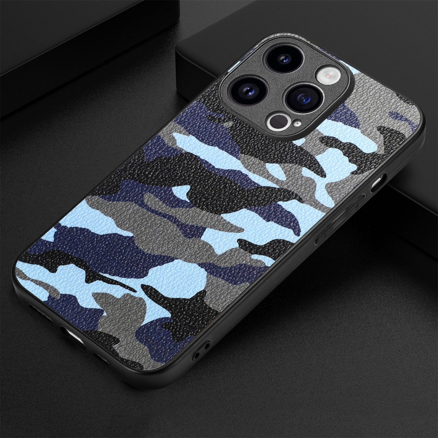 ELECTROPRIME For iPhone 15 Retro Camouflage Leather Back Phone Case(Blue)