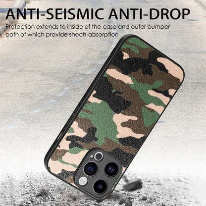 ELECTROPRIME For iPhone 15 Retro Camouflage Leather Back Phone Case(Green)