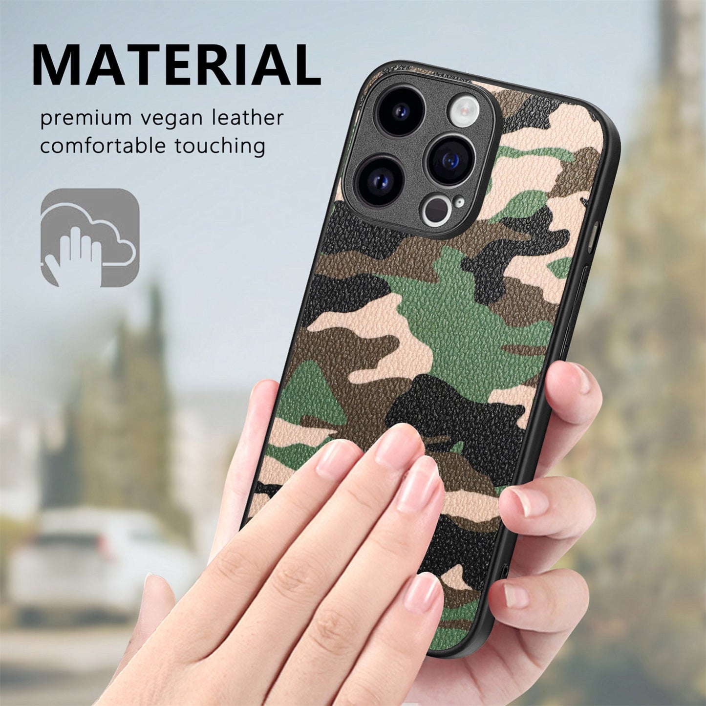 ELECTROPRIME For iPhone 15 Retro Camouflage Leather Back Phone Case(Green)