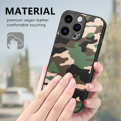ELECTROPRIME For iPhone 15 Retro Camouflage Leather Back Phone Case(Green)