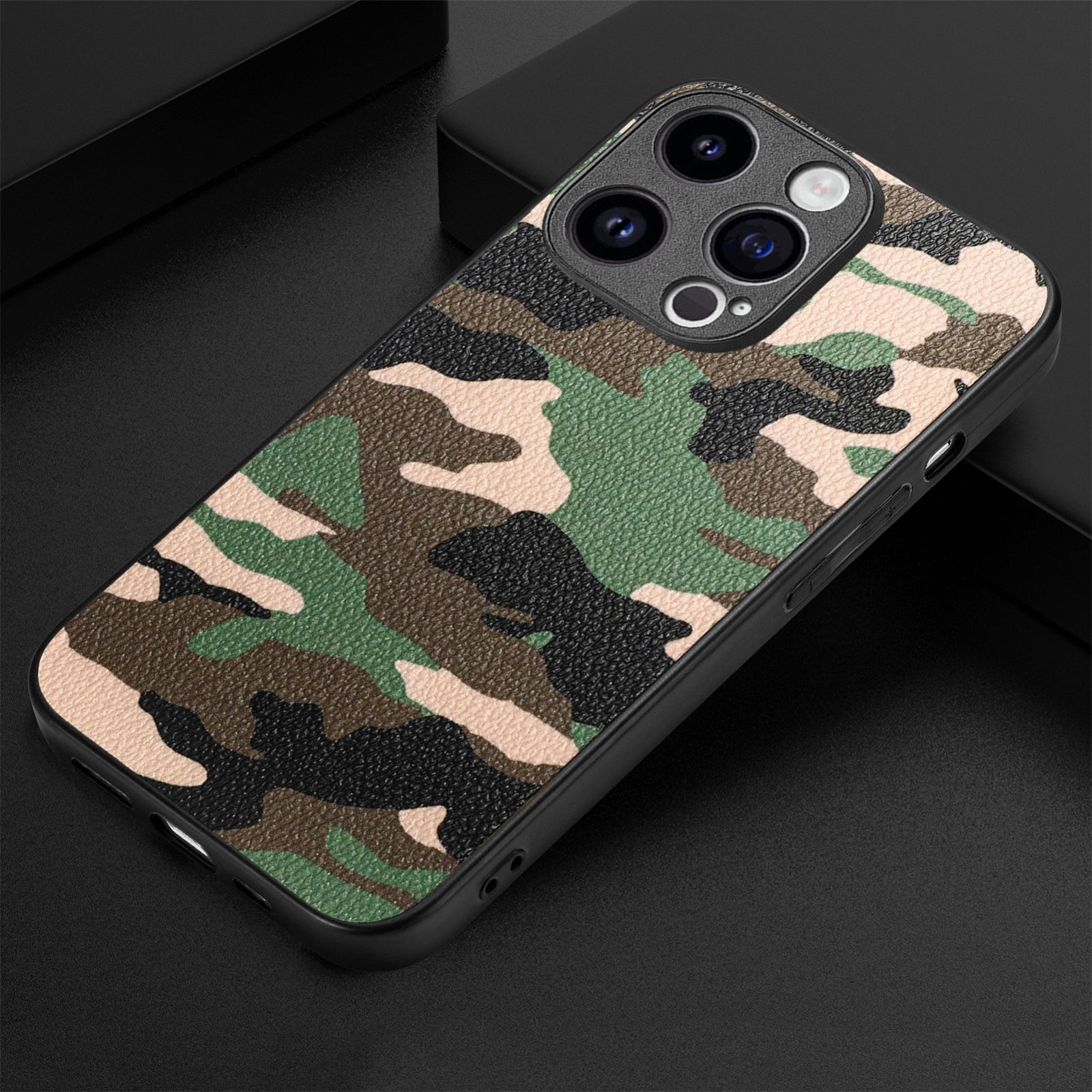 ELECTROPRIME For iPhone 15 Retro Camouflage Leather Back Phone Case(Green)