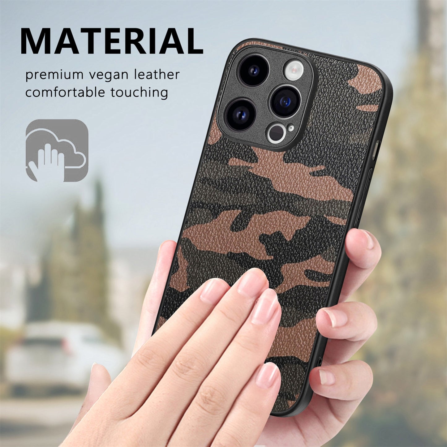 ELECTROPRIME For iPhone 15 Retro Camouflage Leather Back Phone Case(Brown)