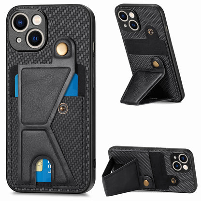 ELECTROPRIME For iPhone 15 Carbon Fiber Wallet Flip Card K-shaped Holder Phone Case(Black)