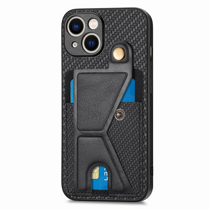 ELECTROPRIME For iPhone 15 Carbon Fiber Wallet Flip Card K-shaped Holder Phone Case(Black)