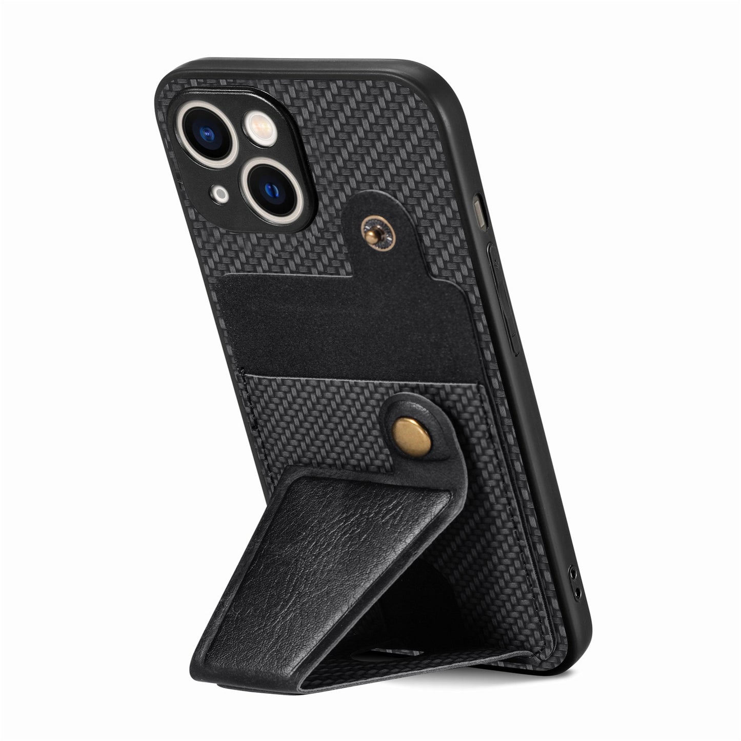 ELECTROPRIME For iPhone 15 Carbon Fiber Wallet Flip Card K-shaped Holder Phone Case(Black)