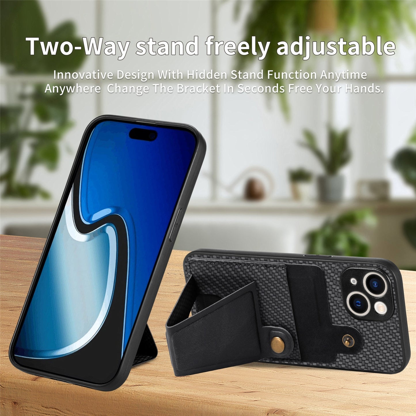 ELECTROPRIME For iPhone 15 Carbon Fiber Wallet Flip Card K-shaped Holder Phone Case(Black)