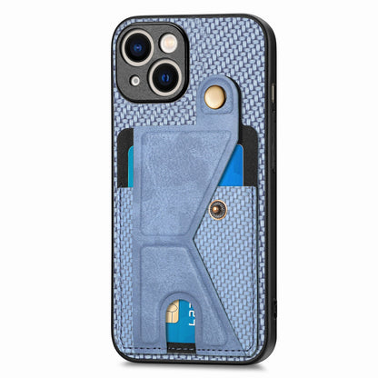 ELECTROPRIME For iPhone 15 Carbon Fiber Wallet Flip Card K-shaped Holder Phone Case(Blue)
