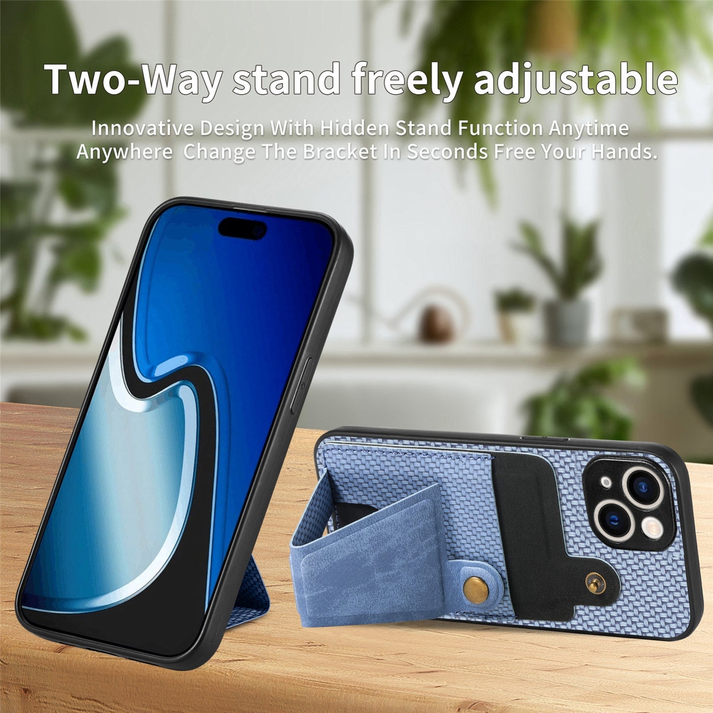 ELECTROPRIME For iPhone 15 Carbon Fiber Wallet Flip Card K-shaped Holder Phone Case(Blue)