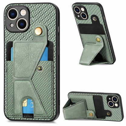 ELECTROPRIME For iPhone 15 Carbon Fiber Wallet Flip Card K-shaped Holder Phone Case(Green)