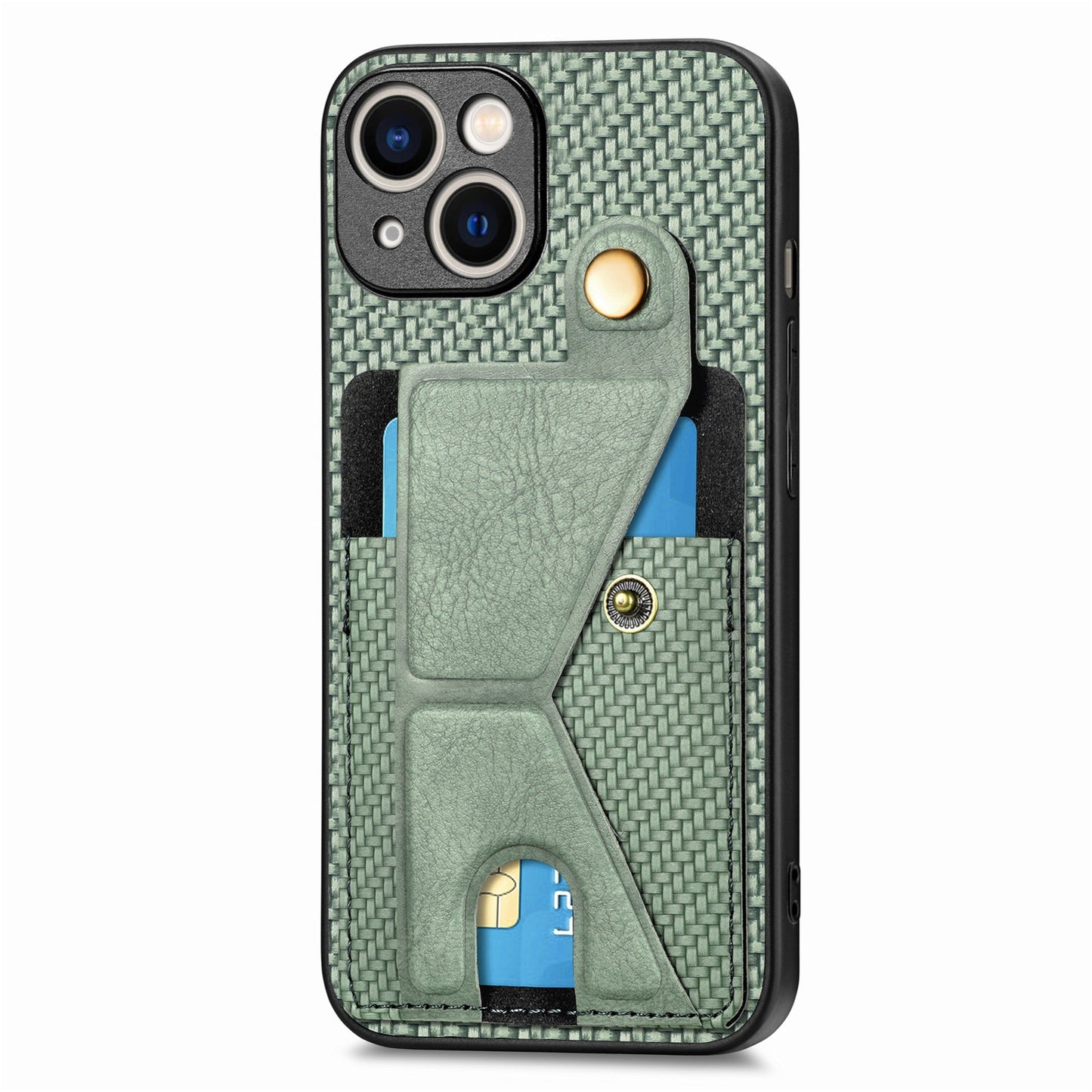 ELECTROPRIME For iPhone 15 Carbon Fiber Wallet Flip Card K-shaped Holder Phone Case(Green)