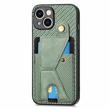 ELECTROPRIME For iPhone 15 Carbon Fiber Wallet Flip Card K-shaped Holder Phone Case(Green)