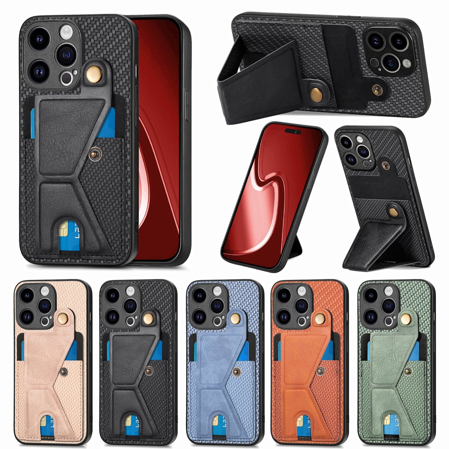 ELECTROPRIME For iPhone 15 Carbon Fiber Wallet Flip Card K-shaped Holder Phone Case(Blue)