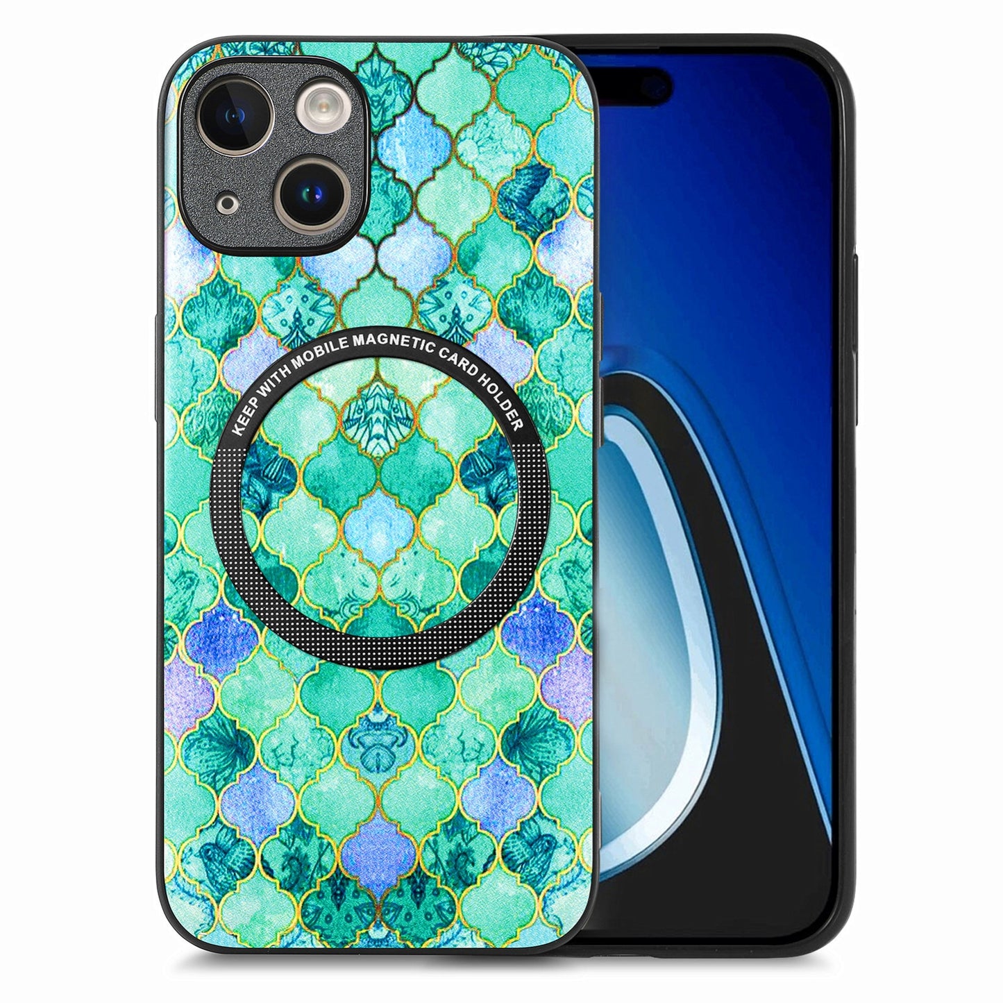ELECTROPRIME For iPhone 15 Colored Drawing Leather Back Phone Case(Emerald)