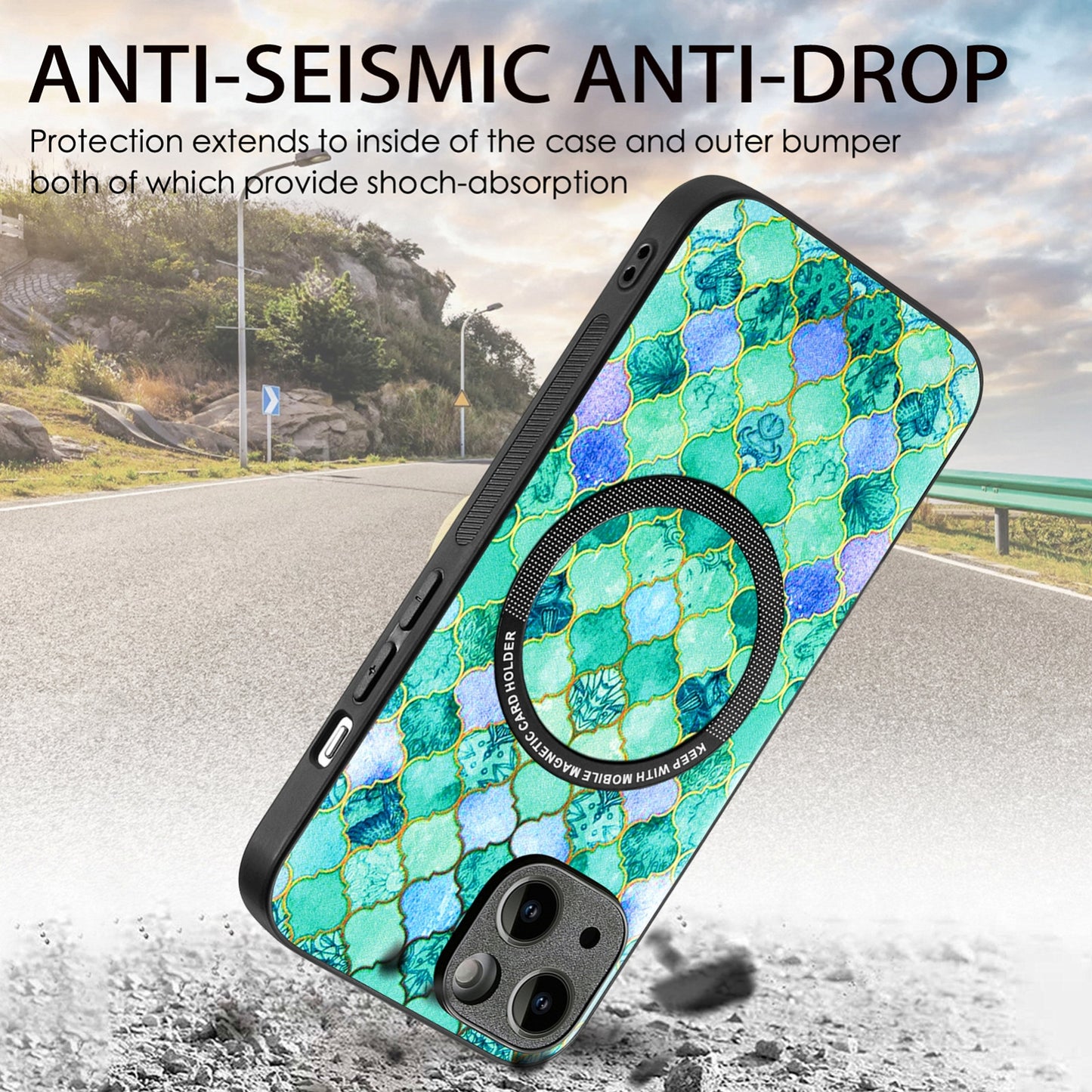 ELECTROPRIME For iPhone 15 Colored Drawing Leather Back Phone Case(Emerald)