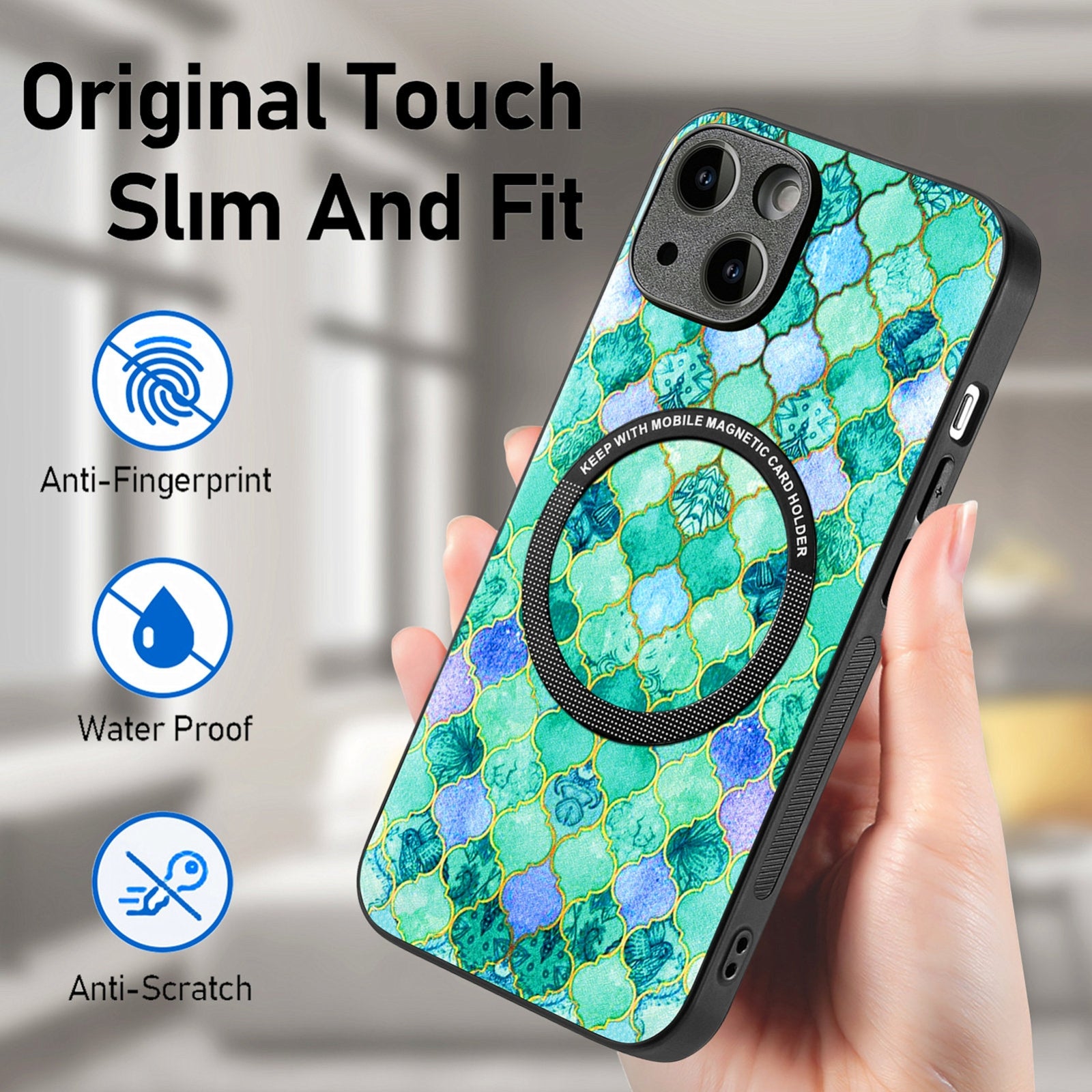 ELECTROPRIME For iPhone 15 Colored Drawing Leather Back Phone Case(Emerald)