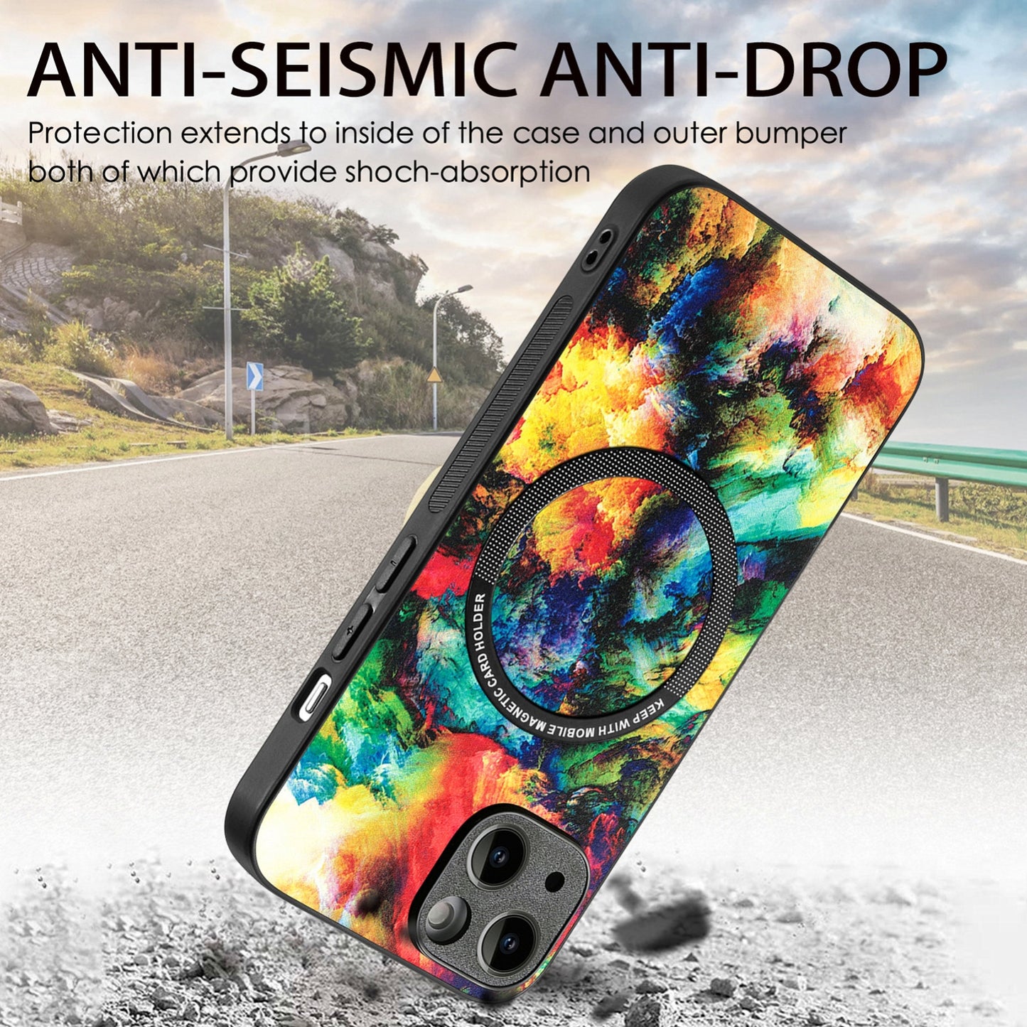 ELECTROPRIME For iPhone 15 Colored Drawing Leather Back Phone Case(Colorful Cloud)