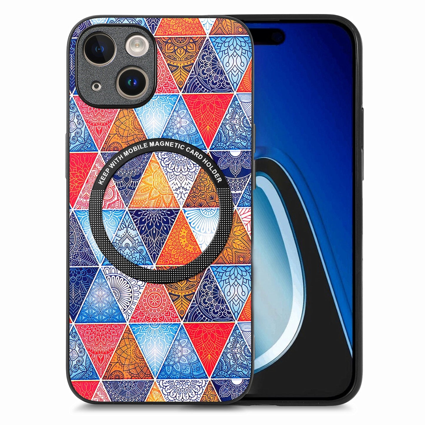 ELECTROPRIME For iPhone 15 Colored Drawing Leather Back Phone Case(Rhombus Mandala)