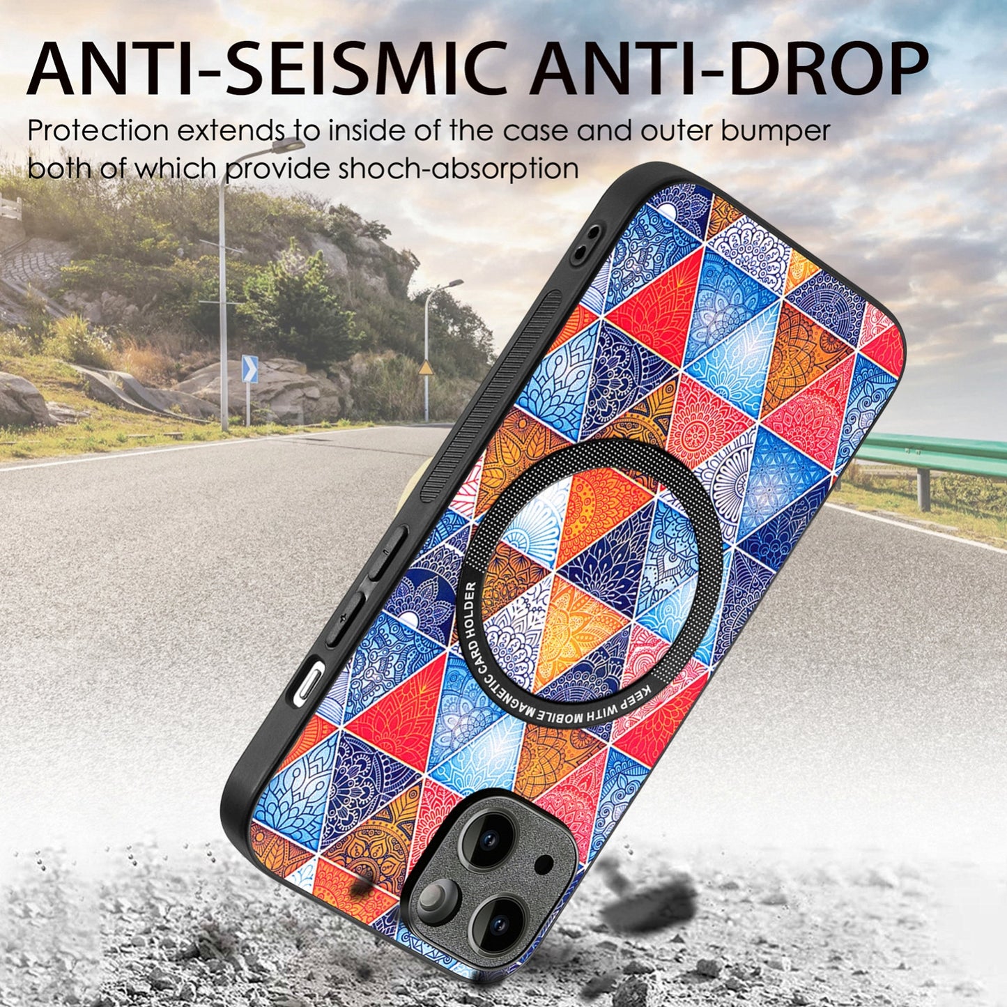 ELECTROPRIME For iPhone 15 Colored Drawing Leather Back Phone Case(Rhombus Mandala)