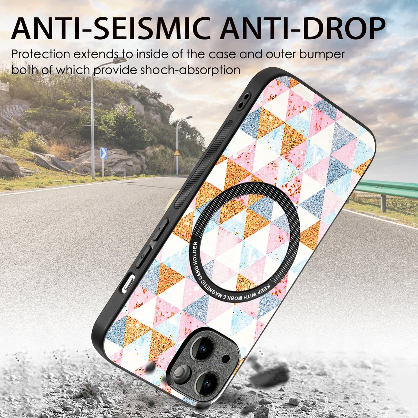 ELECTROPRIME For iPhone 15 Colored Drawing Leather Back Phone Case(Rhombus)