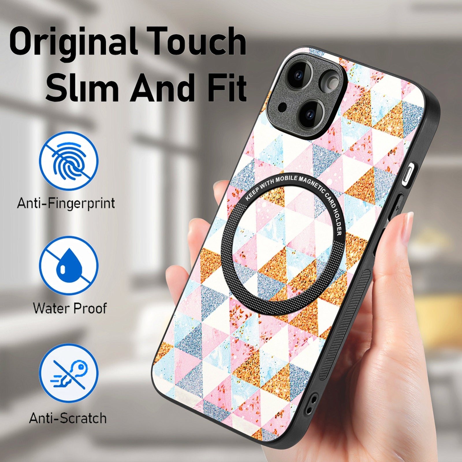 ELECTROPRIME For iPhone 15 Colored Drawing Leather Back Phone Case(Rhombus)